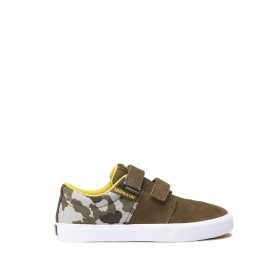 Supra STACKS II VULC VELCRO Lave Sneakers Barn Olivengrønne/CamouflageHvite | NO-19993